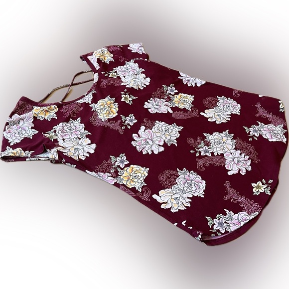 No Boundaries Burgundy Floral Shirt XL - Picture 3 of 6